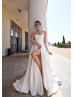 Strapless Ivory Satin Slit Minimalist Wedding Dress Strapless Ivory Satin Slit Minimalist Wedding Dress